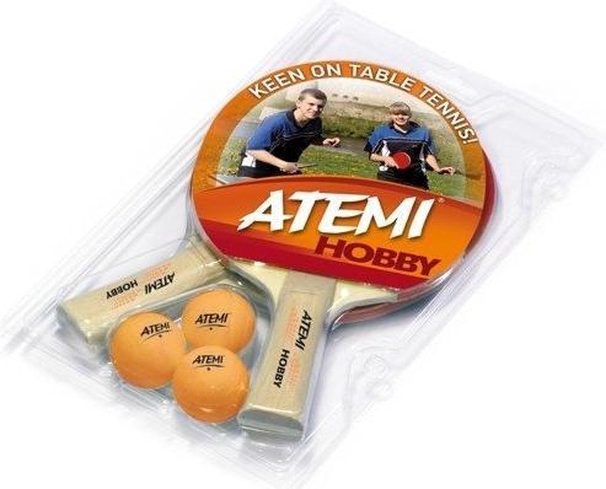 Atemi tafeltennisset Hobby 2 bats met 3 ballen in luxe etui.