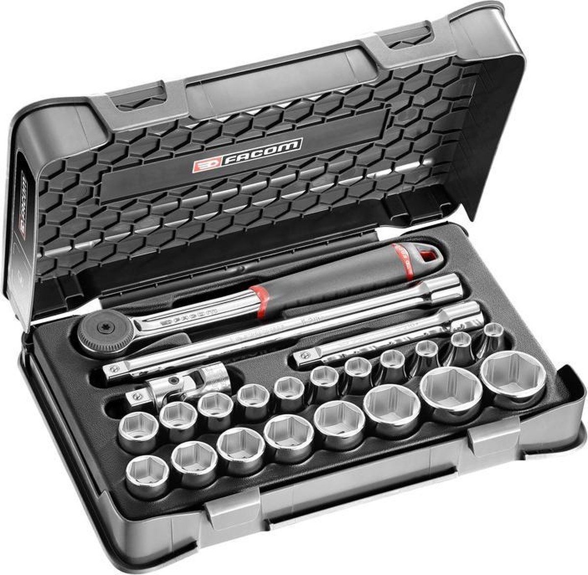 Facom S.161-3P6PB - Dopsleuteladapterset 1/2 (12.5 Mm) - 23-delig Met 72 Tanden - Kleurloos