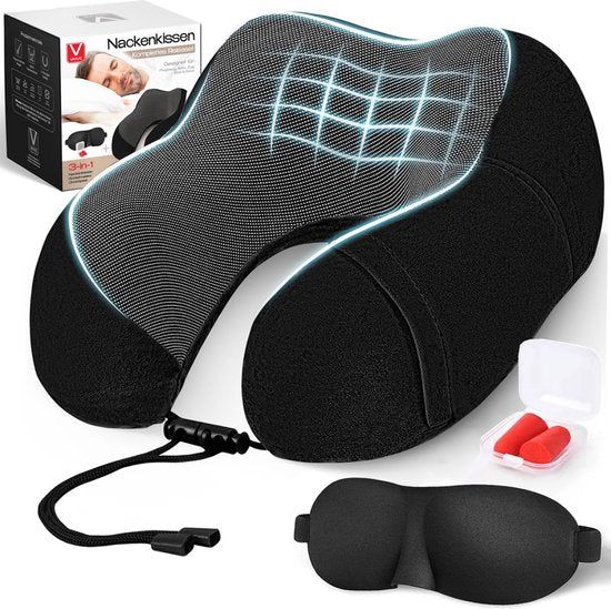 Vaive Comfort Nekkussen Vliegtuig & Auto - Optimaal Support - Memory Foam - Reiskussen - Plus