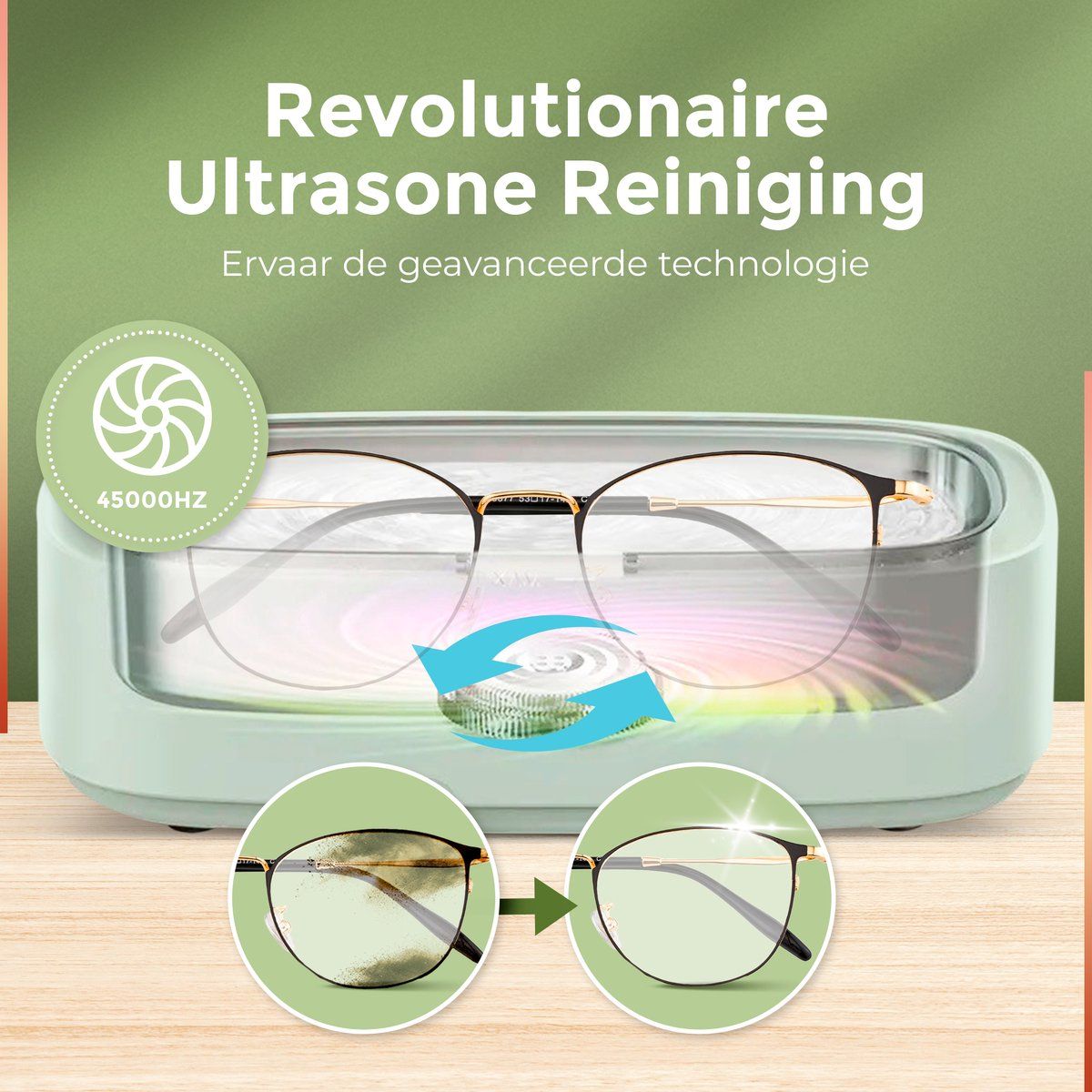 BP® BPMQ33 - Ultrasoon Reiniger - Reinigingsapparaat voor Sieraden en Brillen - Groen