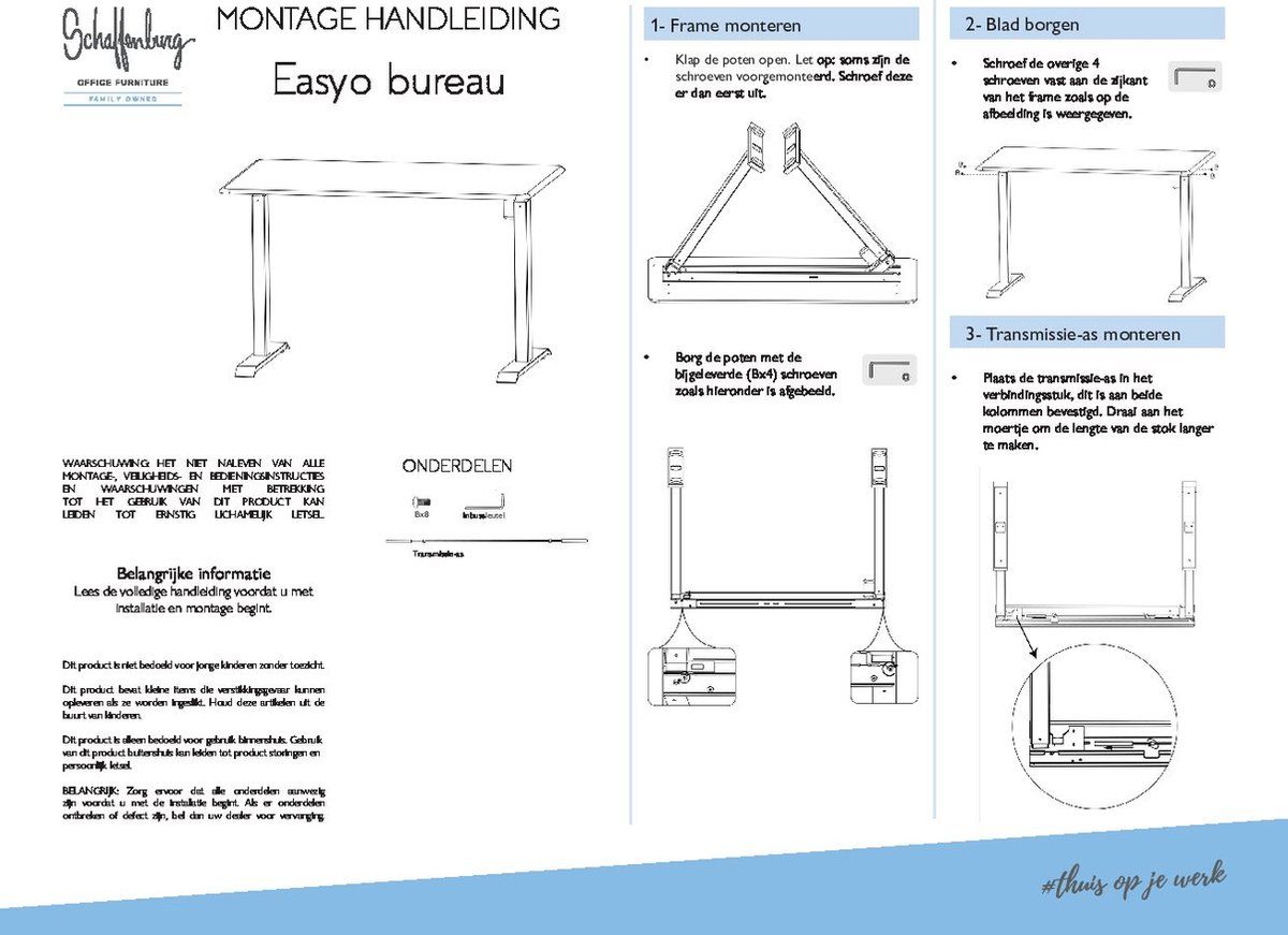 Schaffenburg Easyo - Elektrisch Zit-Sta Bureau - Hoogte 76-119 cm - Multikleur