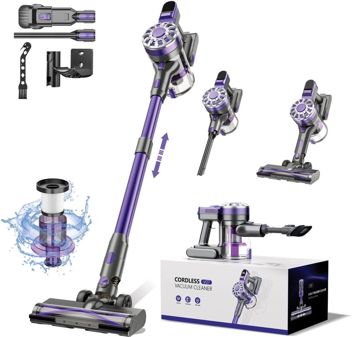 Avalue Steelstofzuiger - Draadloos 6 In 1 - 180 Air Watts - Paars