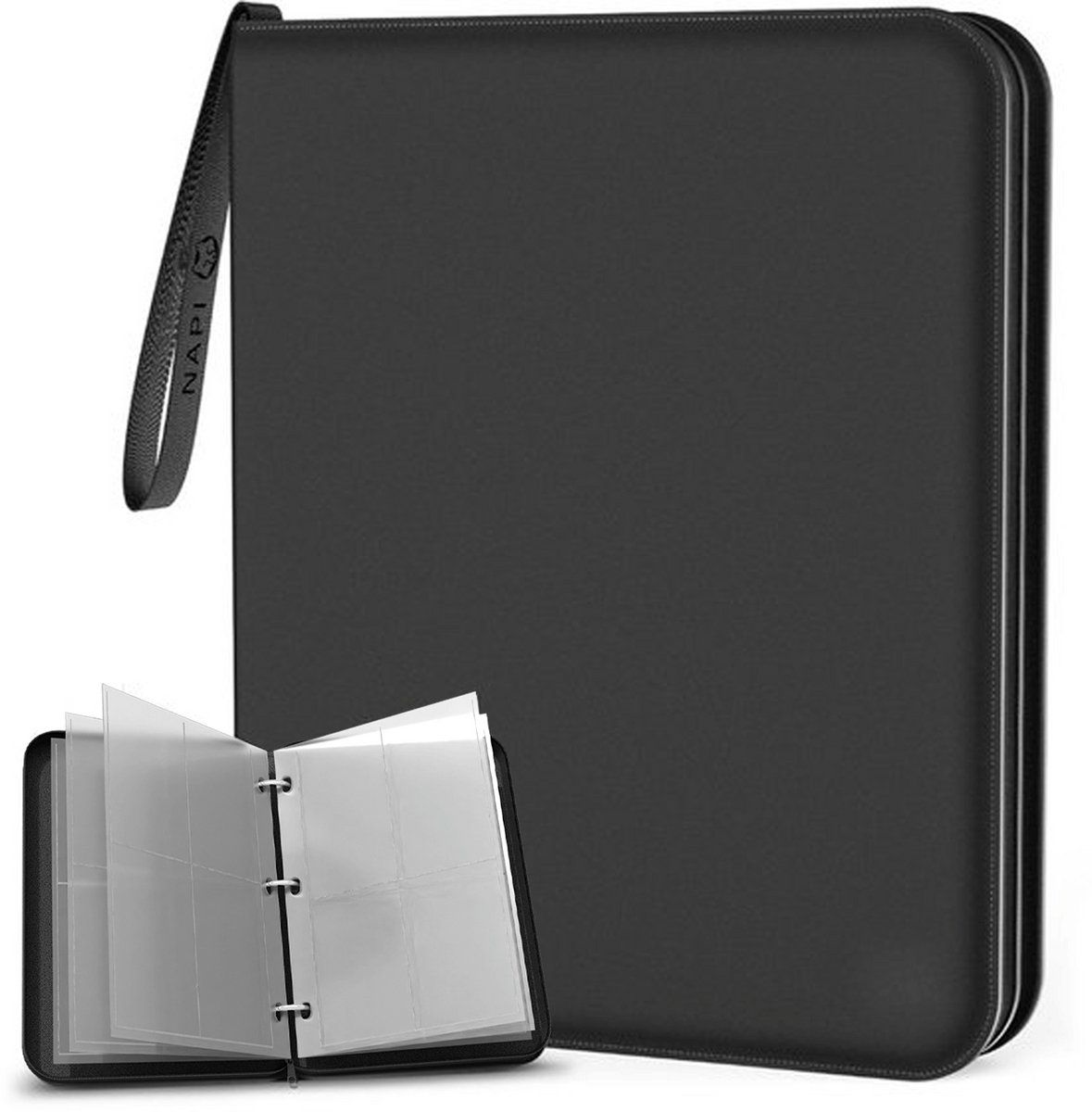 Napi Verzamelmap - Binder Map Voor 400 Kaarten - 4 Pocket - Kunstleer - Ritssluiting - A5 Formaat - Zwart