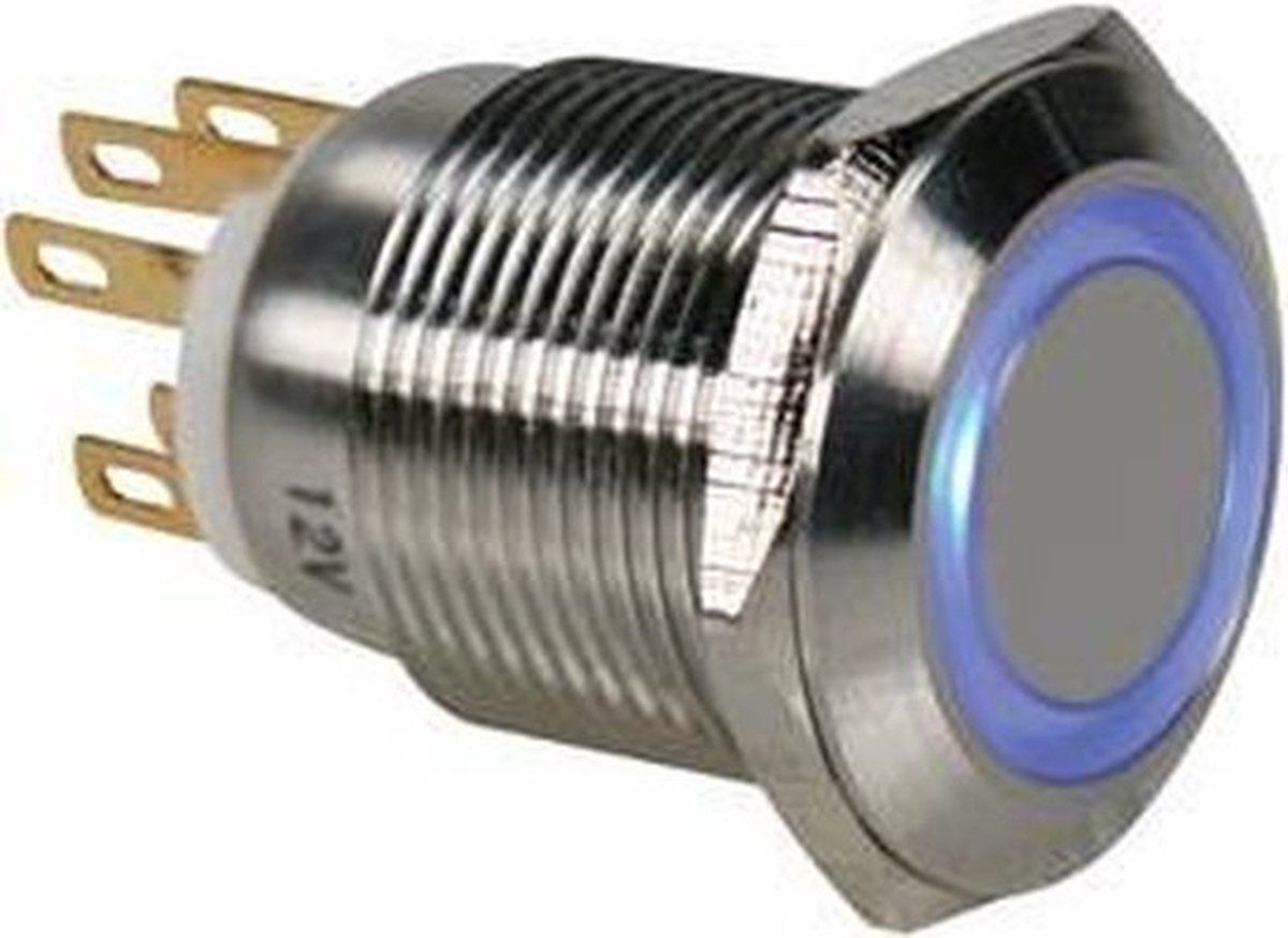 DRUKKNOP IN ROESTVRIJ STAAL SPDT 1NO 1NC - BLAUWE RING - 19mm