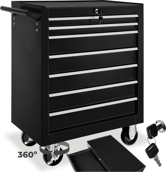 Tectake® Gereedschapswagen - Werkplaatswagen - 7 Vergrendelbare Lades - 69 X 33 X 79 Cm - Zwart