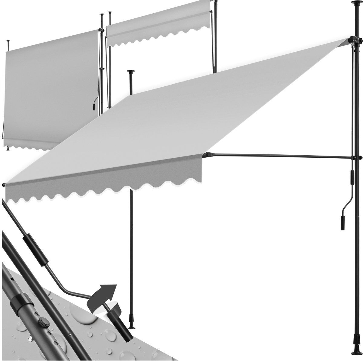 Tectake® Klemluifel - Balkonluifel Met Handzwengel - Uv-bestendig En Waterafstotend - Lichtgrijs