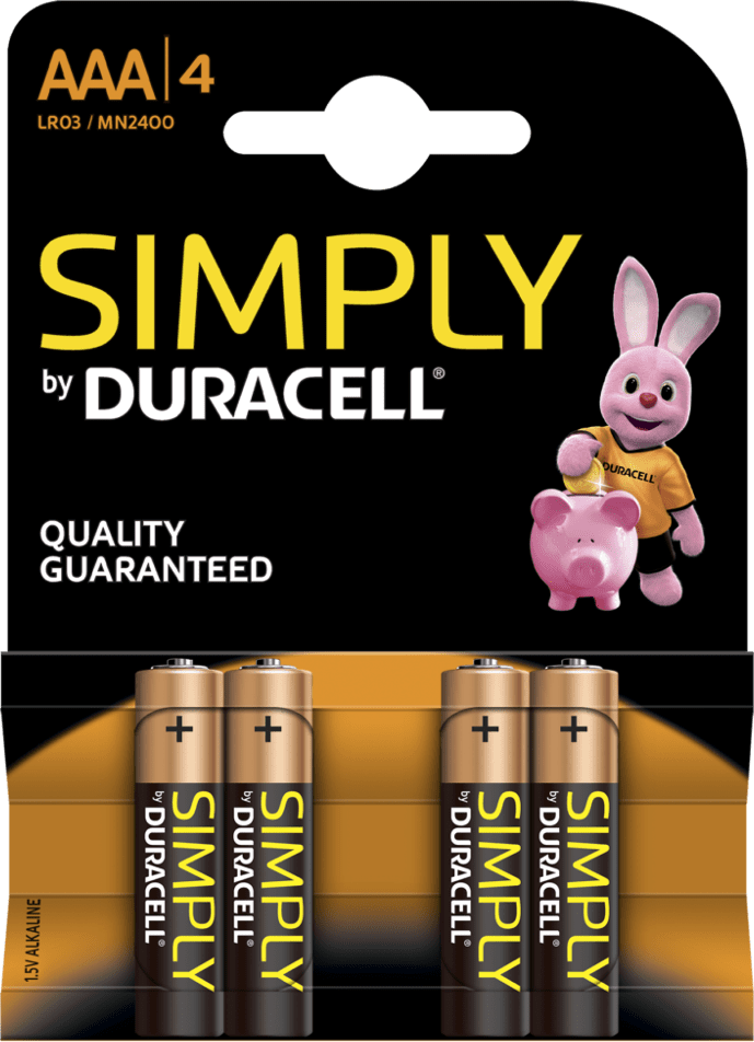 Duracell Simply Alkaline AAA - Batterijen - Alkaline - Zwart (4 stuks)