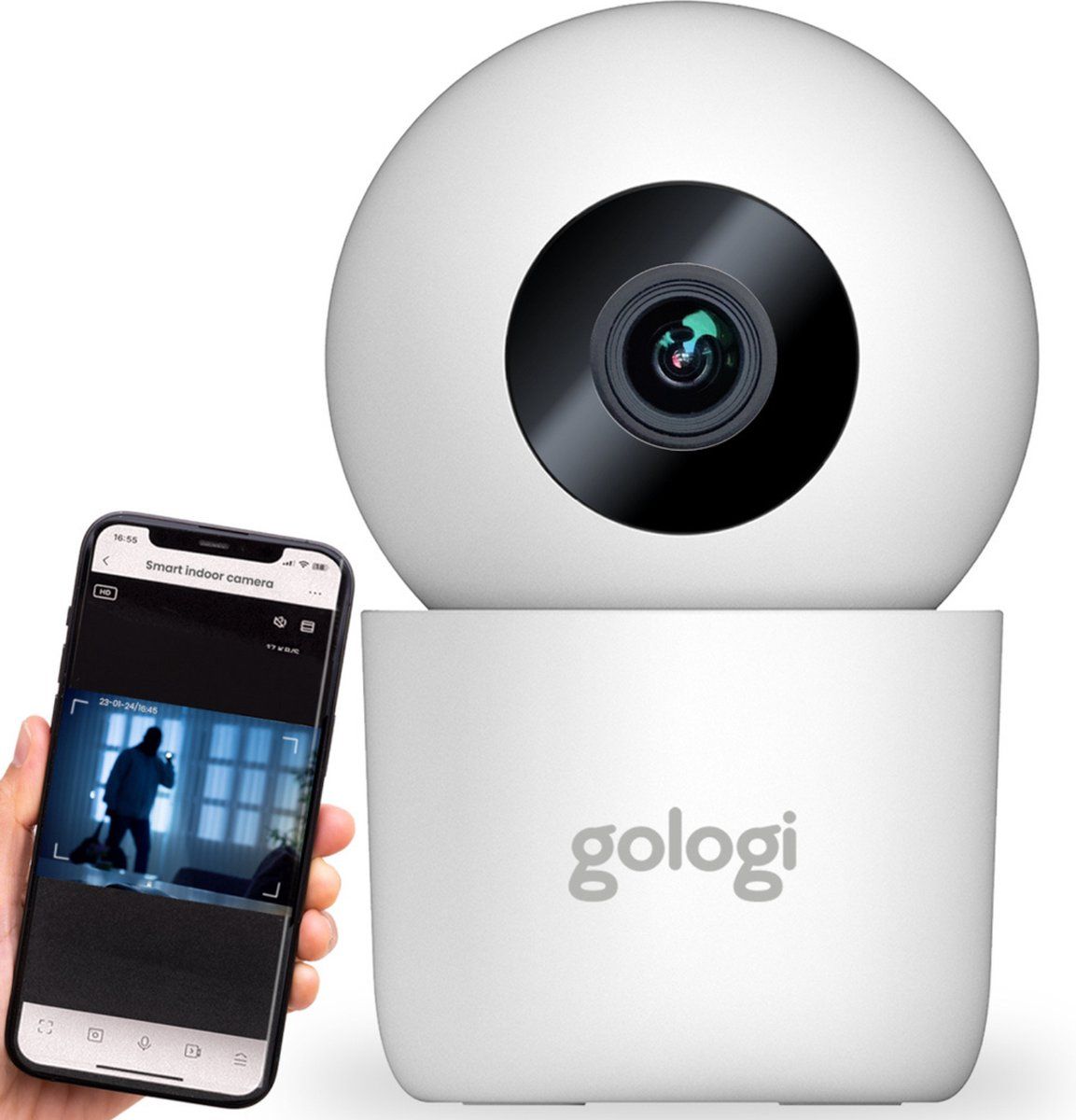 Gologi Beveiligingscamera Binnen - Smart Indoor Camera - 180° Draaibaar - Nightvision - Bewegingssensor - Blaf En Huil Detectie - Babyfoon -