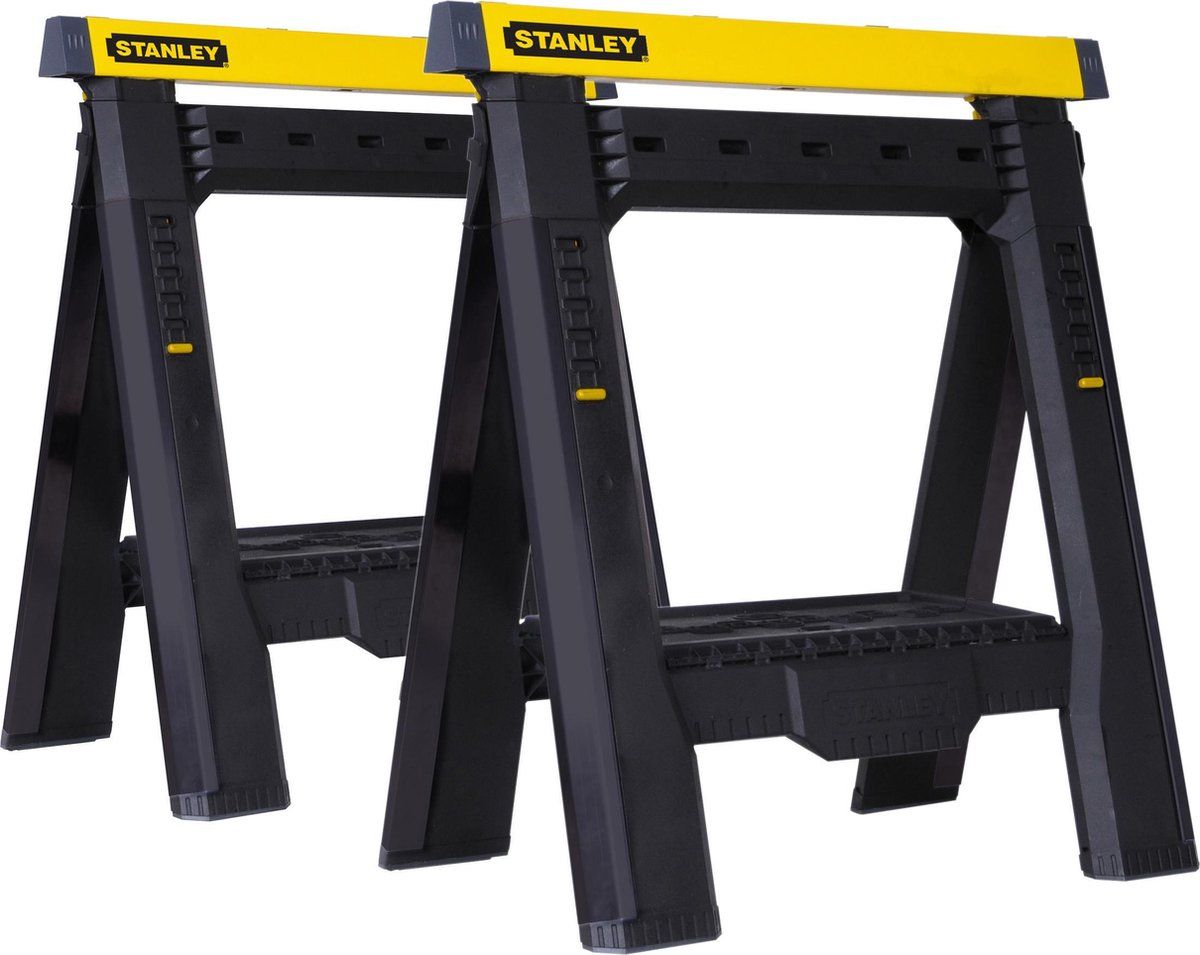 Stanley 2-zijdig Verstelbare Zaagbok - Ergonomisch Verstelmechanisme - Donkergrijs Met Geel (paar)
