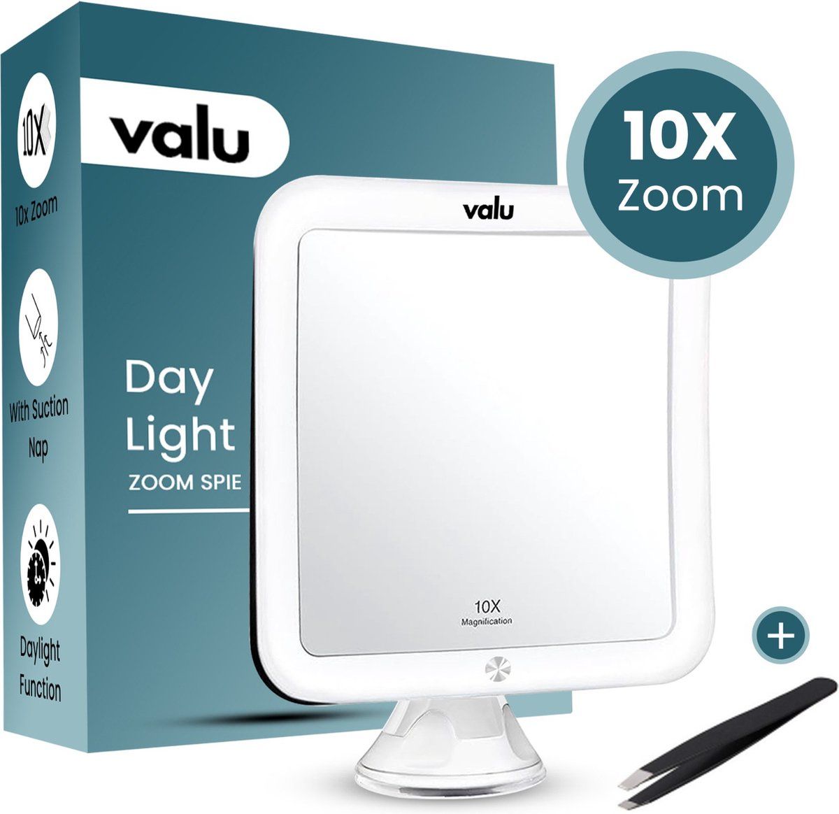Valu Make-up Spiegel - LED Vanity Spiegel - 10x Zoom - 360° Rotatie - Wit
