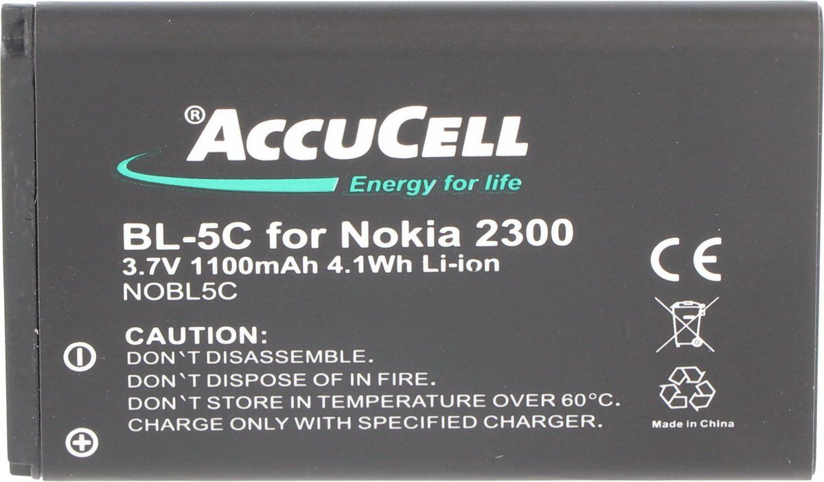 AccuCell-batterij geschikt voor Nokia E60, BL-5C, 800mAh