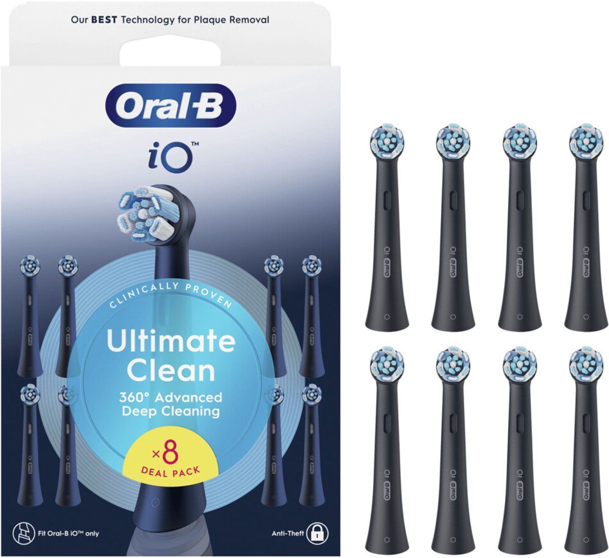 Oral-B Io Ultimate Clean - Opzetborstels - Kleurveranderende Borstelharen - Zwart (8 Stuks)