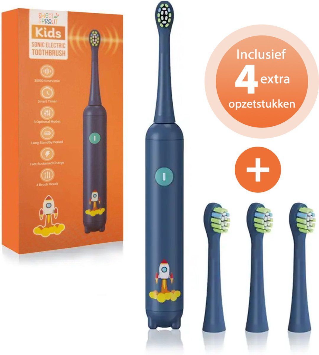 Sweet Sprout Sonische Elektrische Tandenborstel Kinderen - Inclusief 3 Opzetstukken En Timer - 0 T/m 4 Jaar