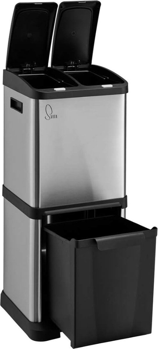 Svita - Roestvrijstalen afvalemmer - Afvalscheiding met 2 x 8L + 16L - Zilver