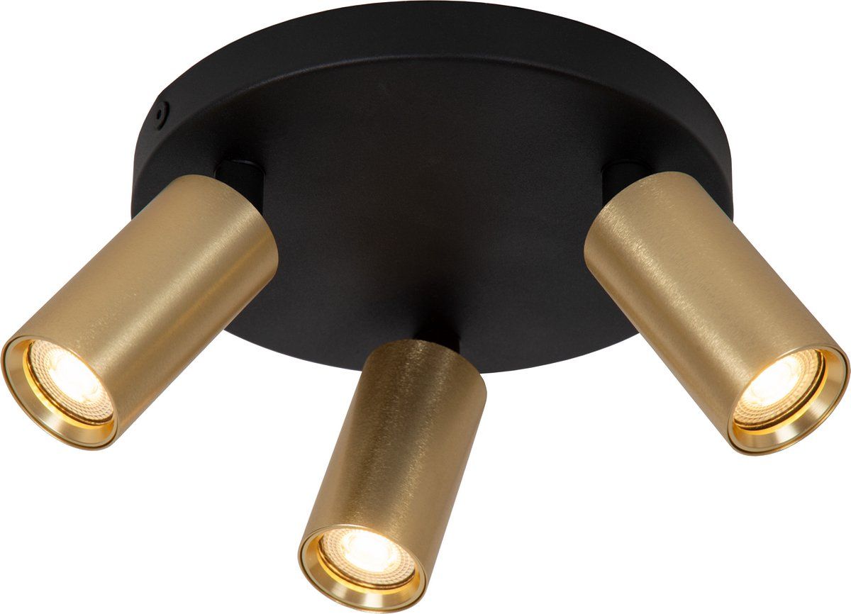 Lucide Ritmo - Plafondspot -Ø 18 Cm - 3xGU10 - Mat Goud / Messing
