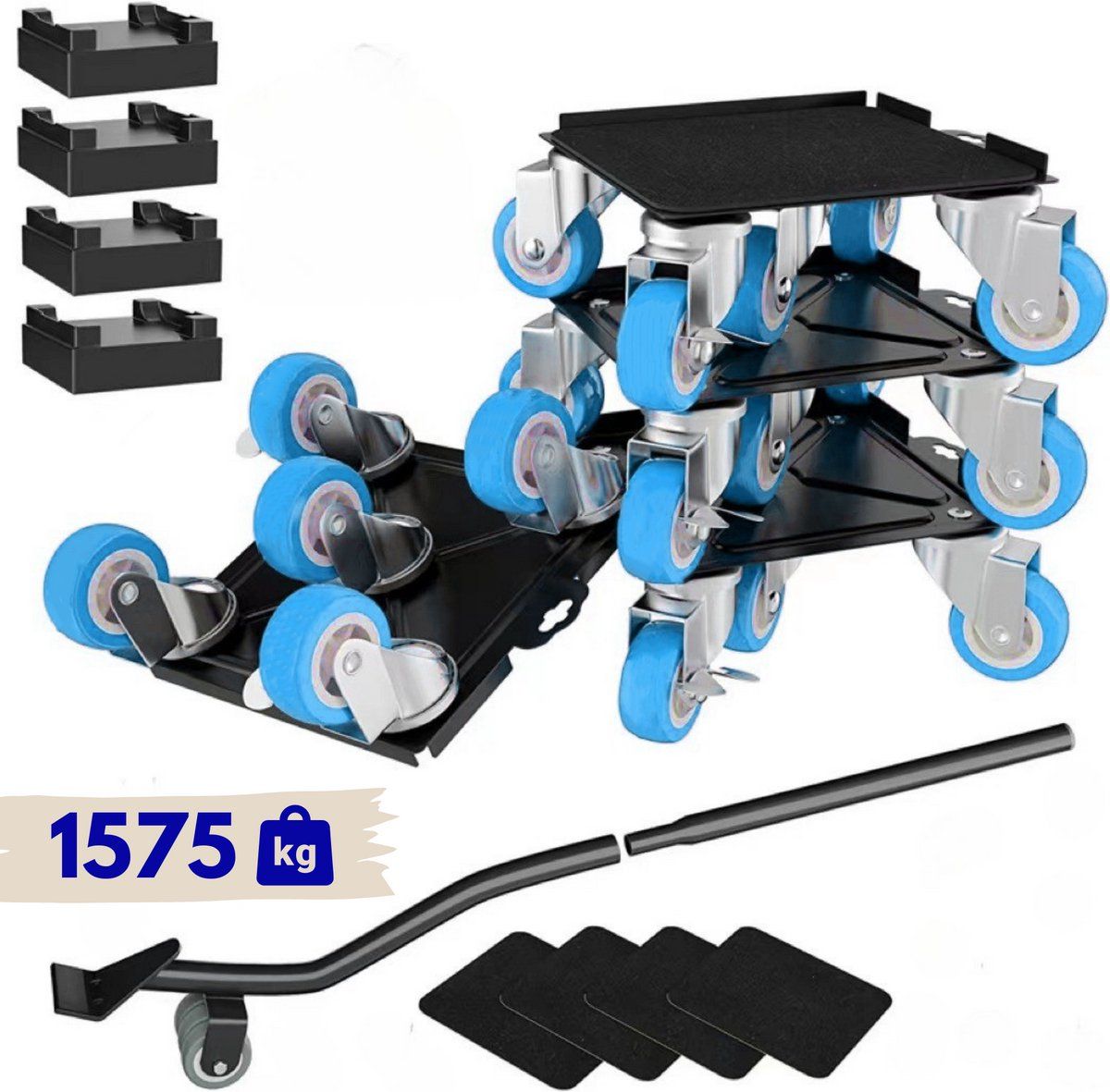 Moeve Meubelroller - Meubeltransporter - 15 Delige Set - Draagvermogen 1575 Kg - Zwart/Lichtblauw