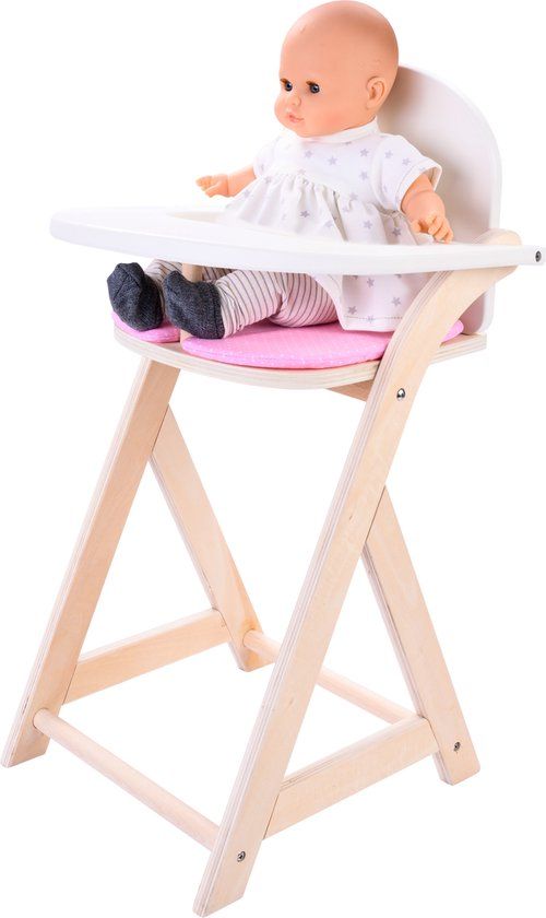Longfield Games Poppenstoel - Houten Poppenkinderstoel - Inclusief Kussentje - Roze/Wit