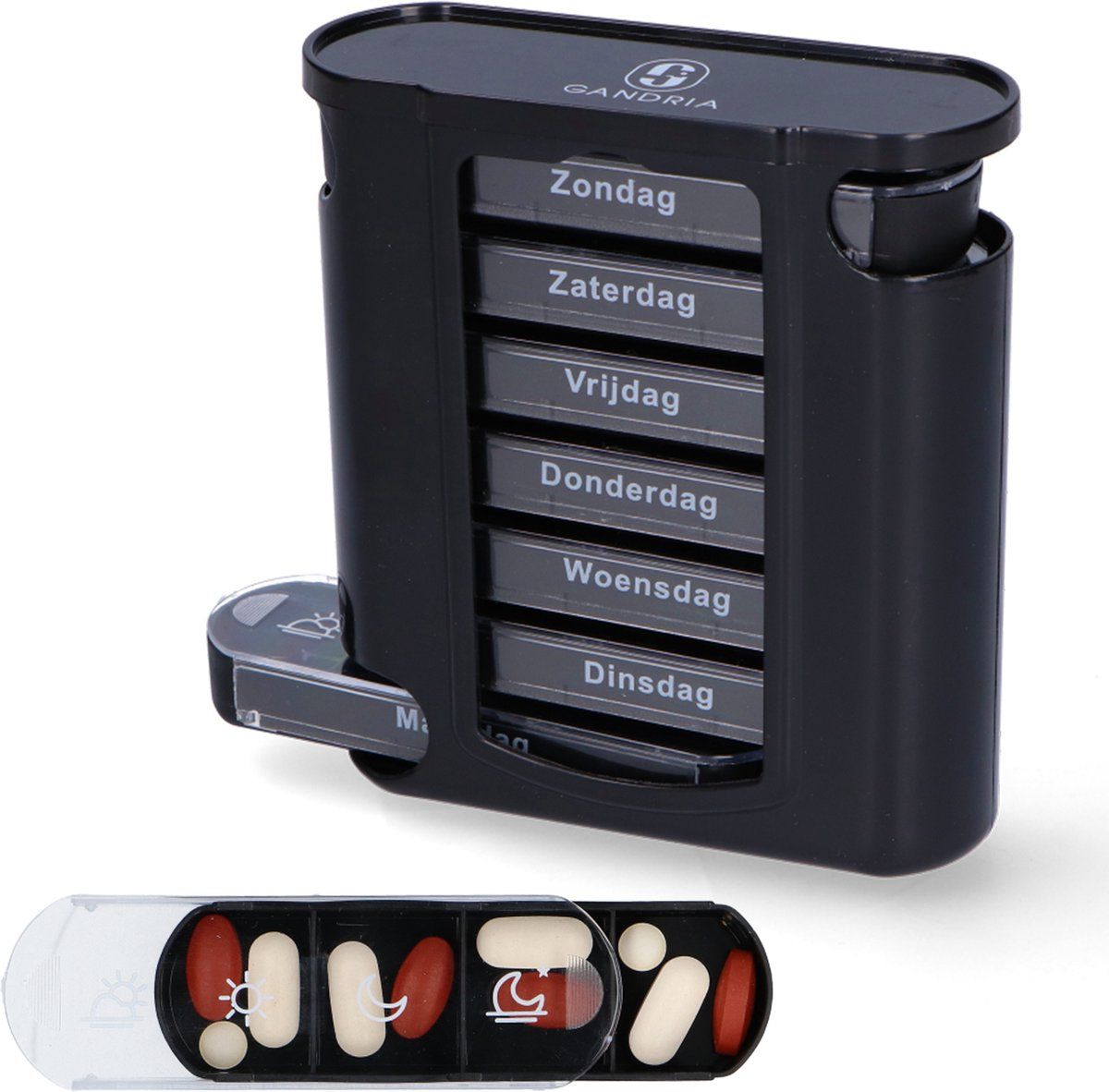 Gandria Pillendoos 7 Dagen - Medicijndoos met 28 Compartimenten - Stevige Sluiting - Zwart