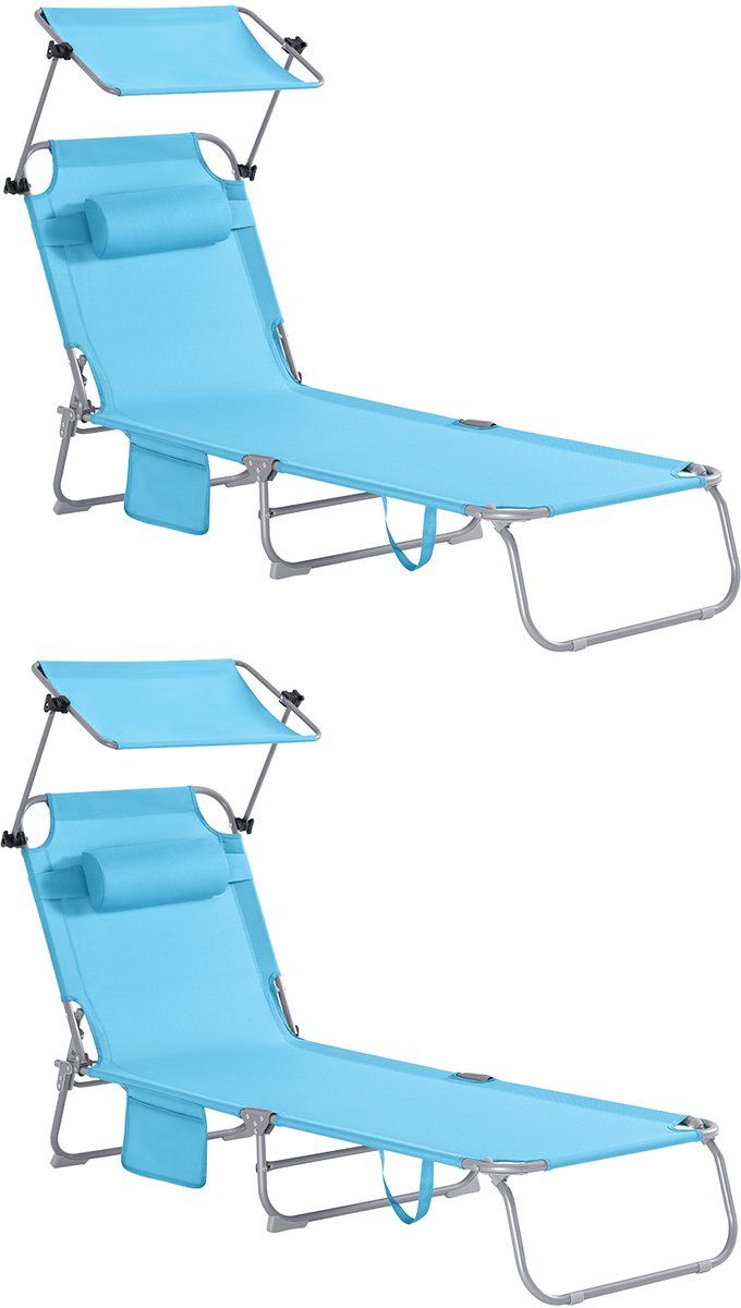 SoBuy OGS48-Bx2 - Tuinstoel - Opvouwbaar Met Zonnedak - Blauw