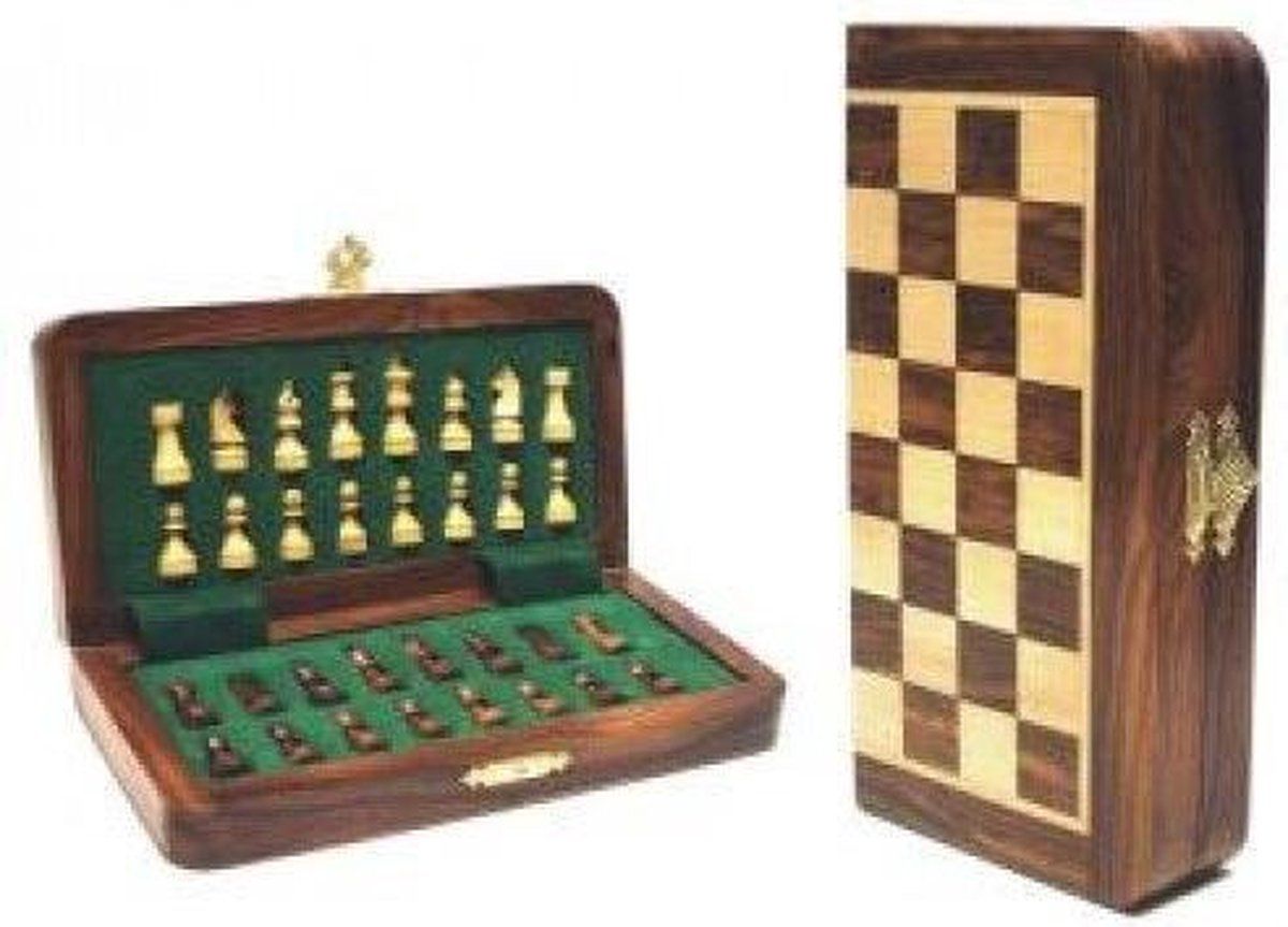 Hot Games 670940 - Schaakcassette Magnetisch - Palm/palisander Ingelegd Hout 19x9cm