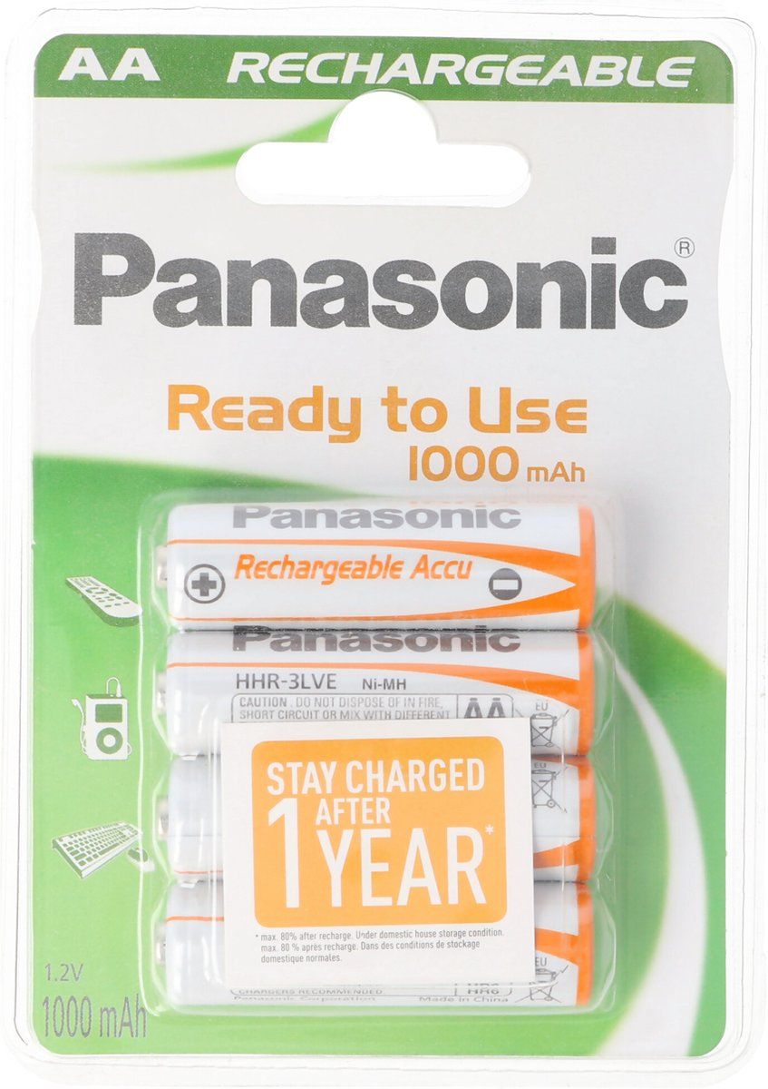 Mignon AA NiMH-batterij met 1100mAh Stay Charged 4-pack