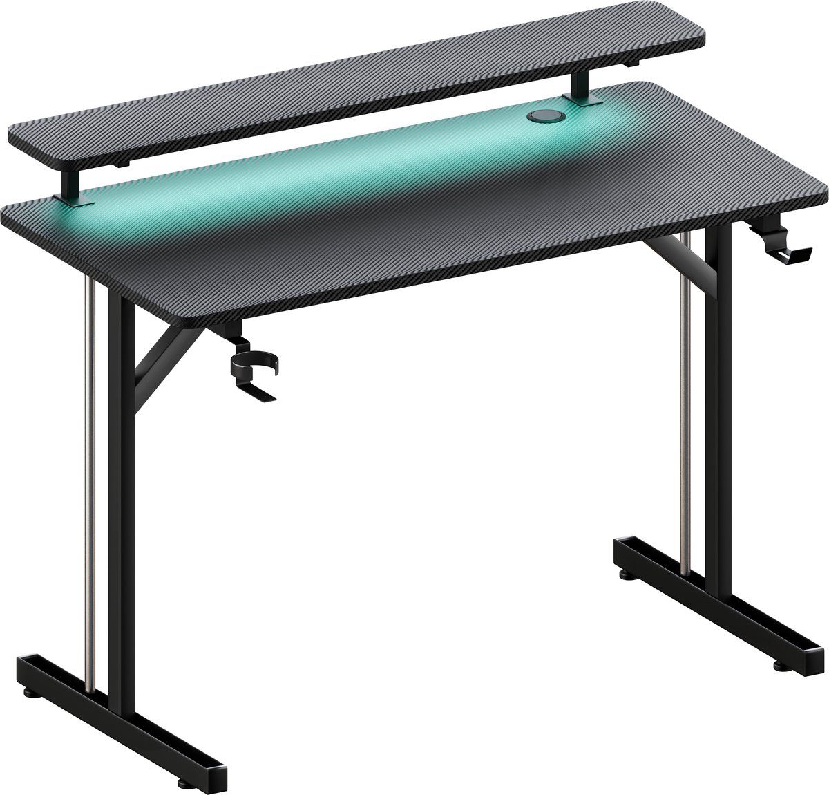 Lugia Pro Gaming Bureau - 80x50x88 Cm - Rgb Led Verlichting - Carbon Krasbestendig - Monitor Stand - Stopcontact - Gaming Desk - Zwart/blauw