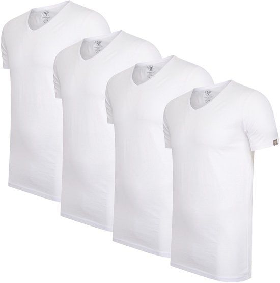 Cappuccino Italia - Heren 4-Pack T-shirt - Extra Lang - Wit - Maat Xl