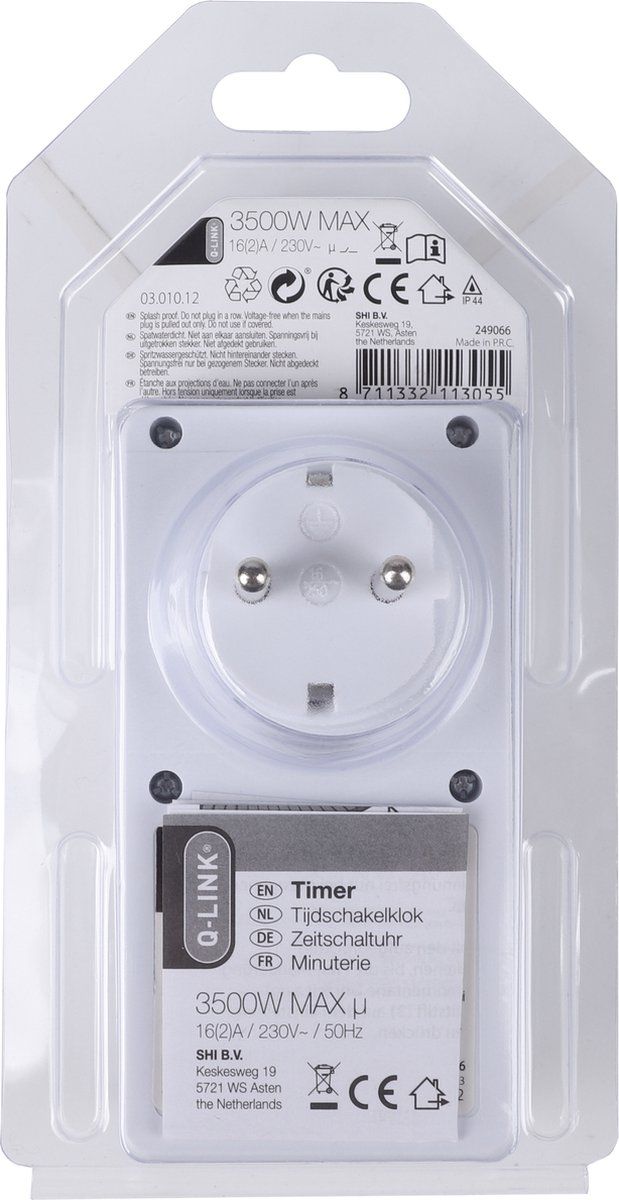 PROmax Q-link - Tijdschakelklok analoog - Spatwaterdicht max 16A (3680W) - Blauw