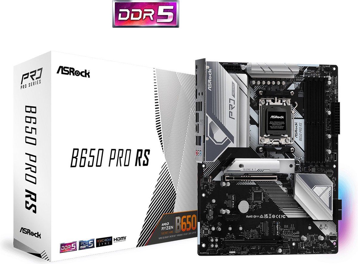 ASRock B650 Pro RS - Moederbord - AMD Socket AM5 - 4x DDR5 - ATX