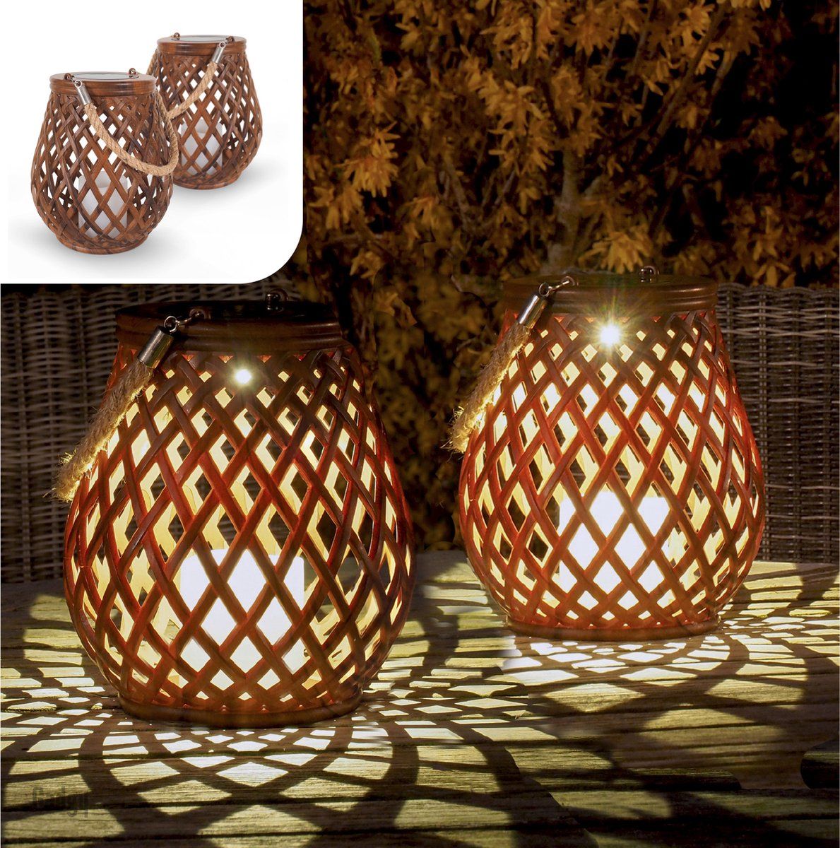 Gadgy Solar Lantaarn Basket - Tuinlantaarn Set Van 2 - Tafellamp Voor Binnen En Buiten - Solar Tuinverlichting Op Zonneenergie - Led Buitenverlichting