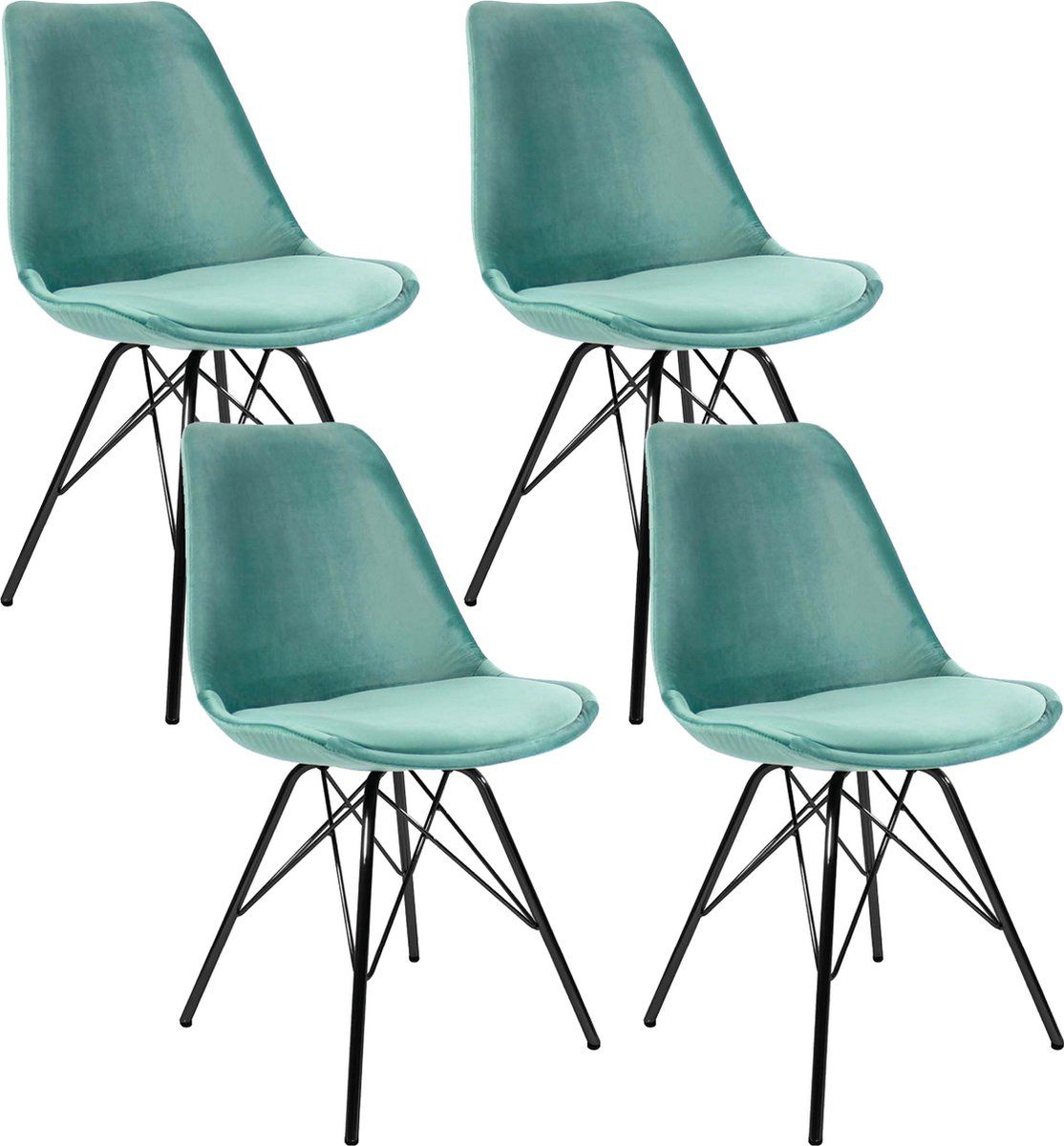 Kick Kuipstoel Velvet Mintgroen - Zwart Frame - Set Van 4