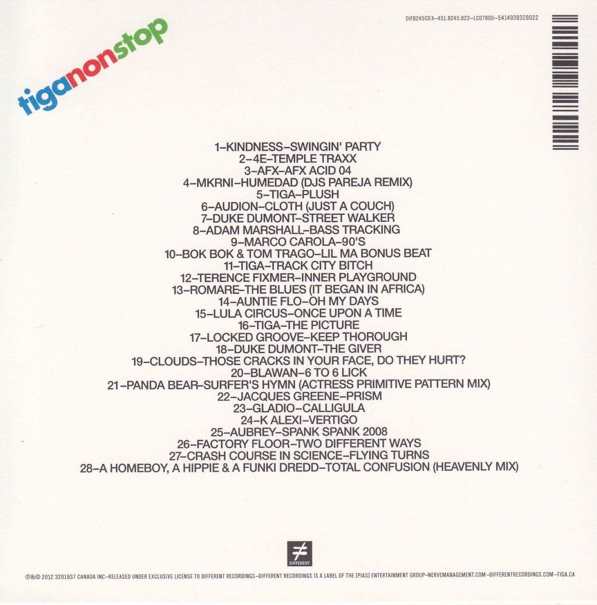 Tiga - Non Stop - Cd (2012) - 71 Minuten Speelduur