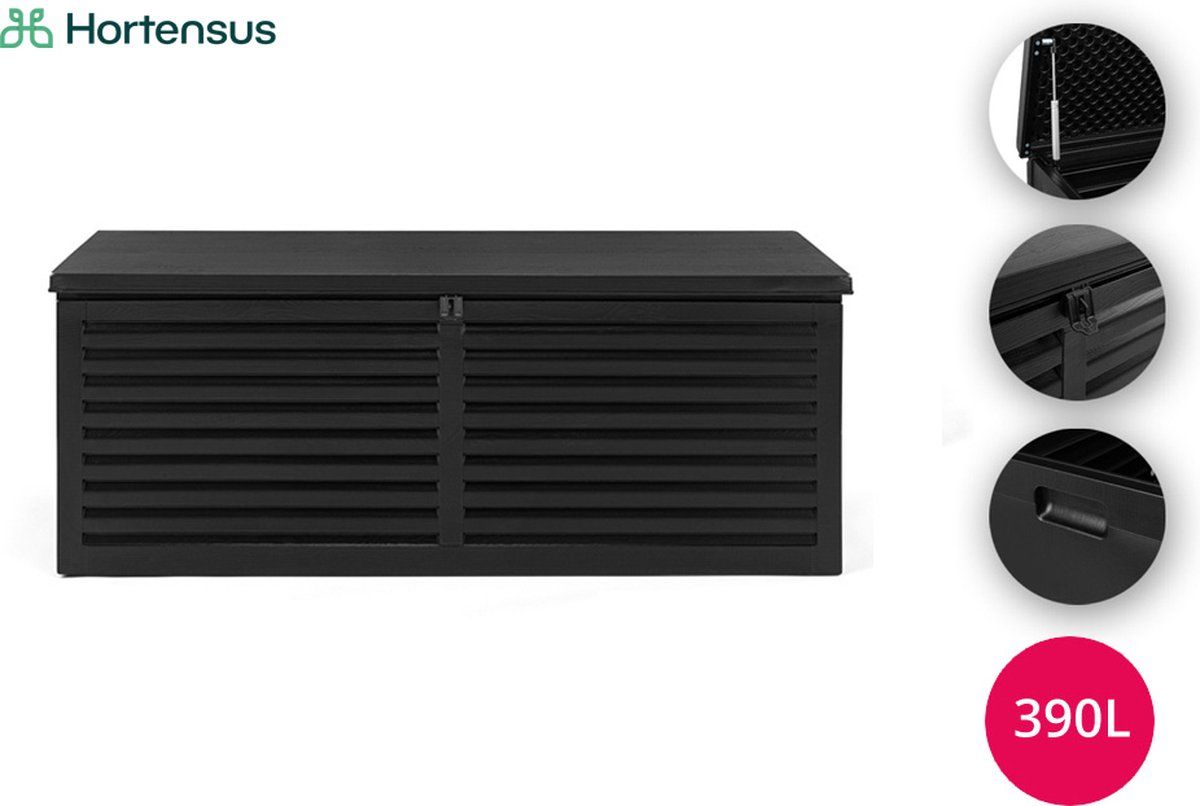 Hortensus - Opbergkoffer 390 L - Weerbestendig - Zwart Met Houtlook