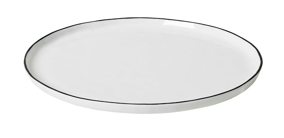 Merkloos Broste Copenhagen - Salt Dinerbord - Set Van 4 -Ø28 Cm - Wit Steengoed - Handbeschilderde Zwarte