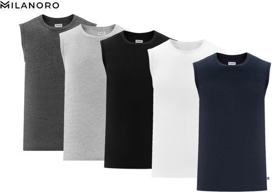 Milanoro - Mouwloze T-shirts - 100% Katoen - Donkergrijs - Xl