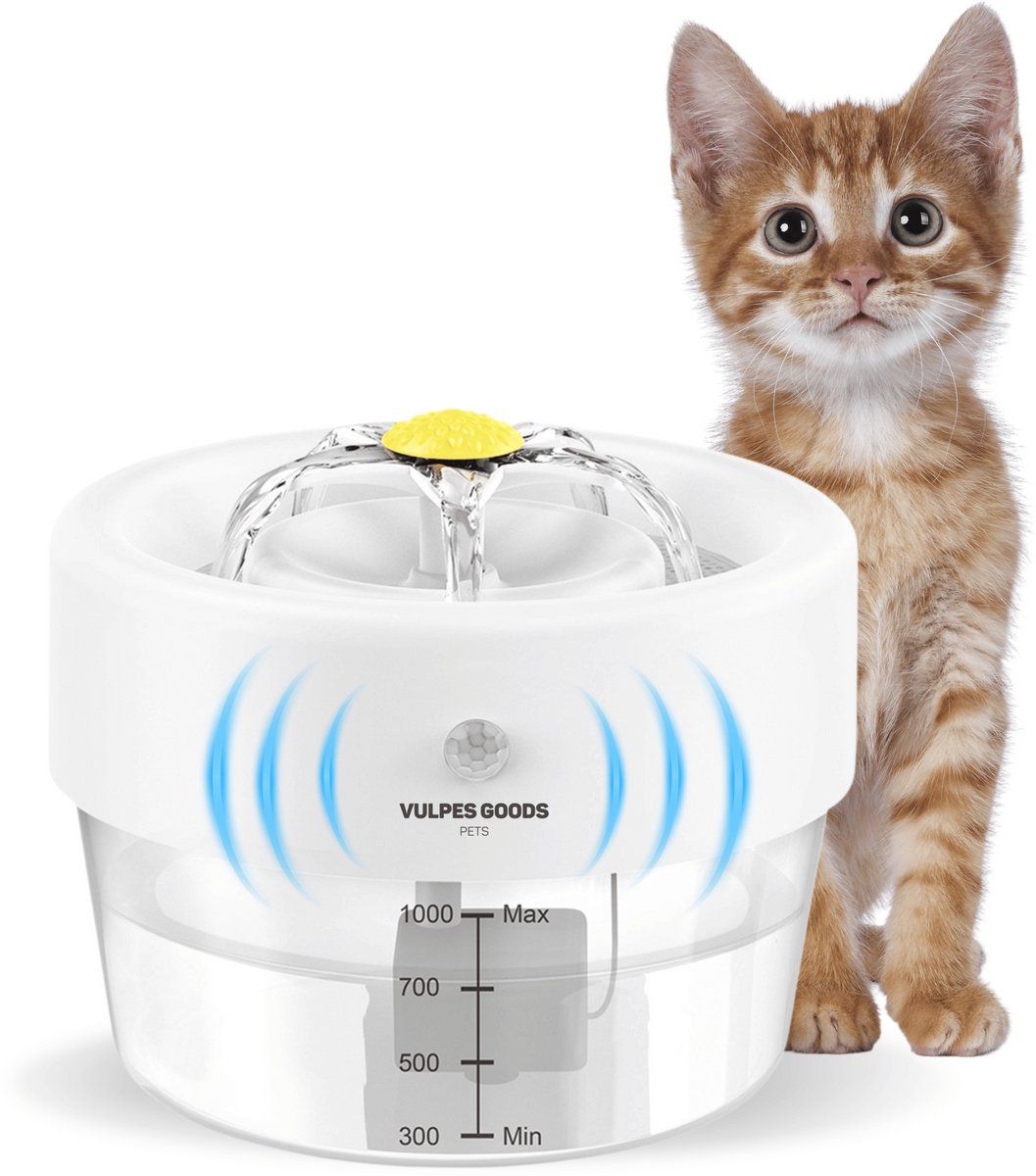Vulpes Goods® Pets - Drinkfontein Voor Katten&Honden - Draadloos Met Infraroodsensor - 1L - Fluisterstil - Oplaadbaar - Premium White