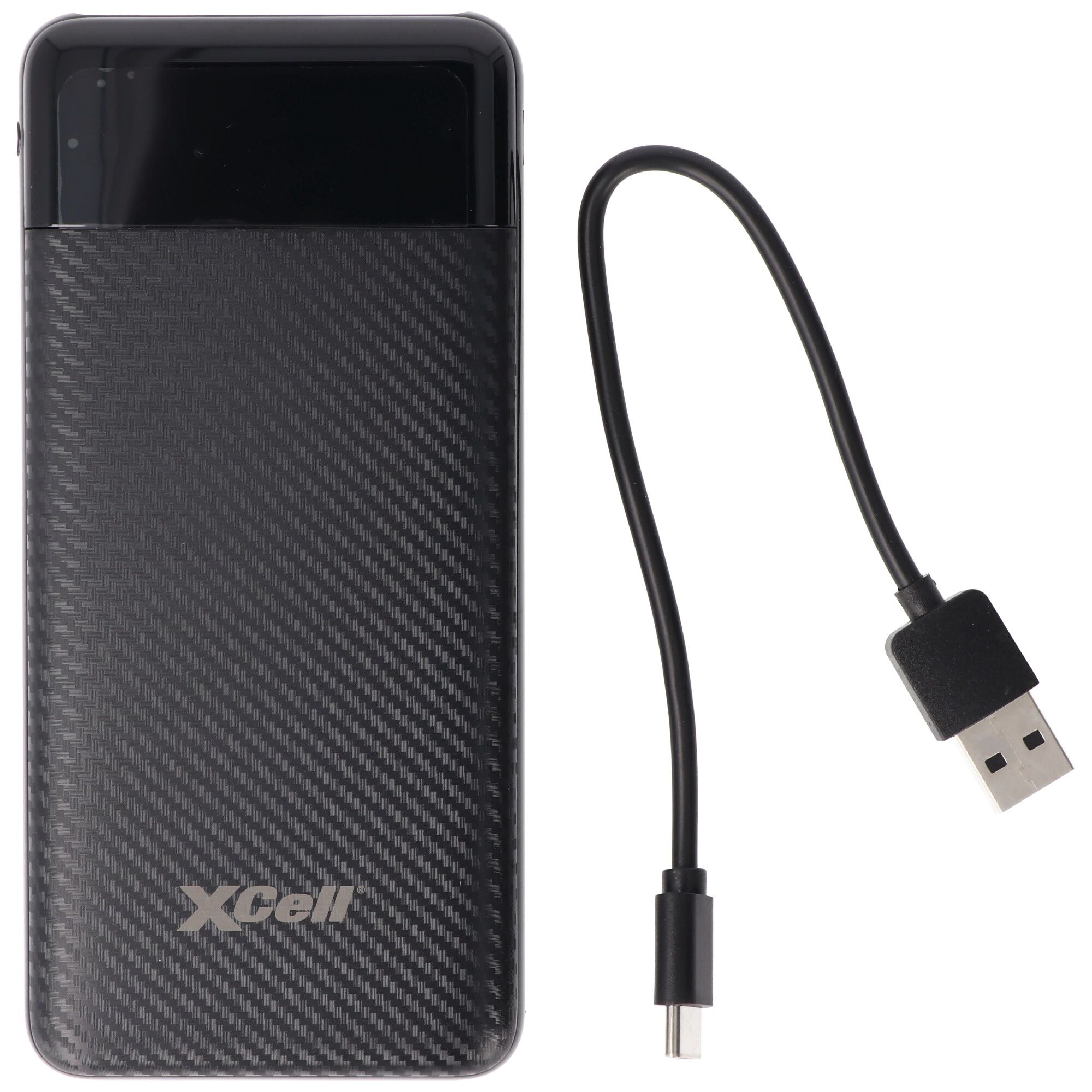 XCell Powerbank X10000 met 10.000 mAh capaciteit, slank ontwerp, LED-display, dubbele USB-uitgang, U