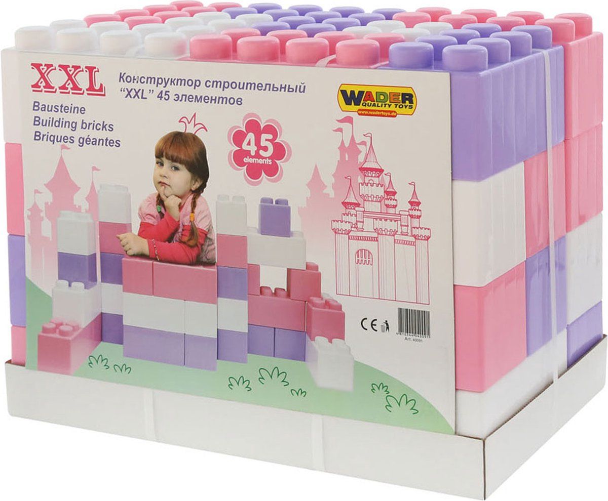 Cavallino Bouwblokken Xxl - Bouwset - 45 Grote Blokken - Paars Wit Roze (45 Dlg)