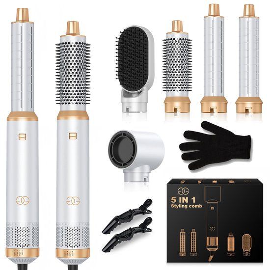 Merkloos Golden Goods Multistyler 5-in-1– Fohnborstel, Stijltang&Krultang– 5 Opzetstukken – 3