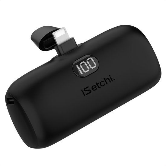 ISetchi Mini Powerbank 5000 Mah - Compact Formaat - Externe Batterij - Geïntegreerde Kabel -
