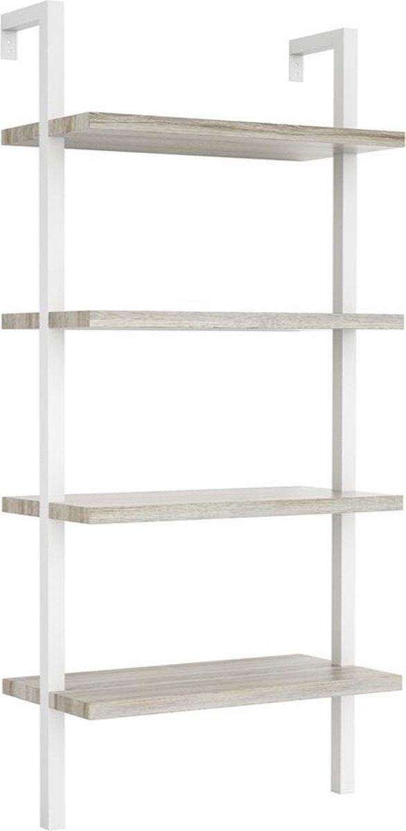 Vdd Industrial Vintage Design Wandrek Ladder Boekenkast Stoer - Industrieel Metaal Hout - 152 Cm Hoog - Wit