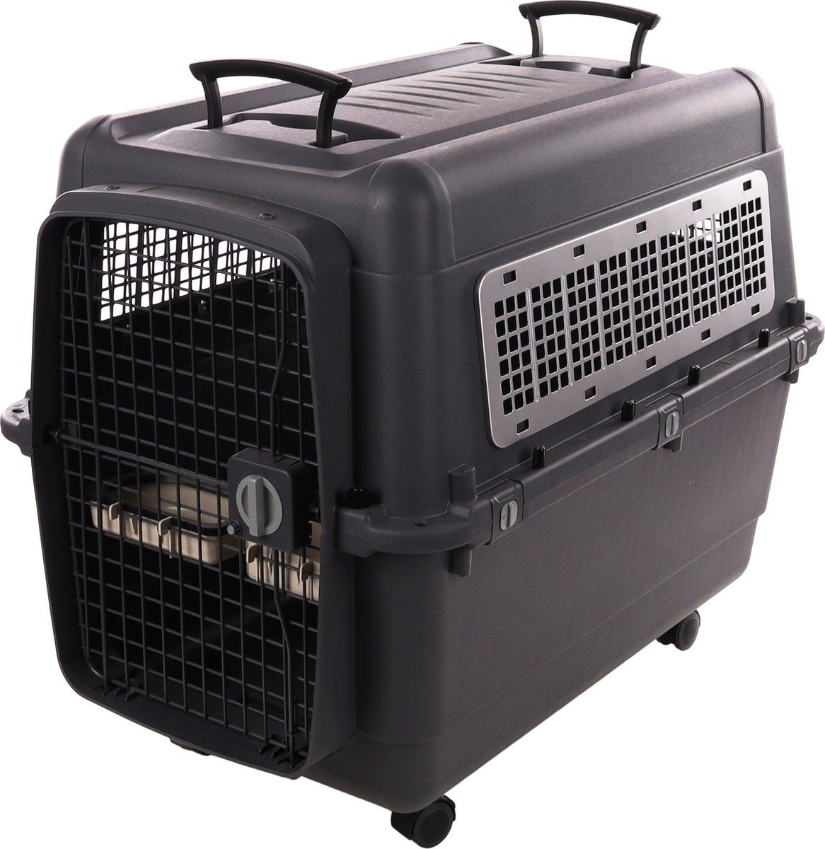 Flamingo Lanta - Reisbench Hond Xl - Transportbox Met Wielen En Safety Lock - Donkergrijs