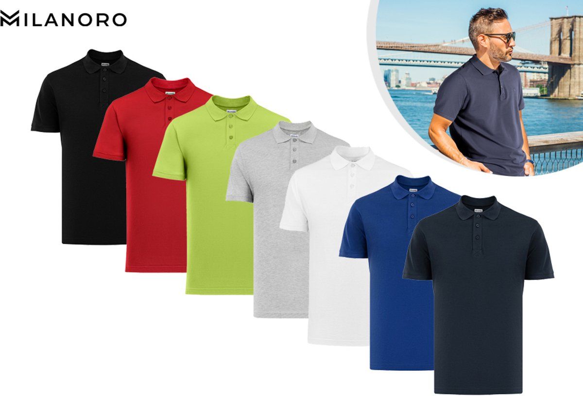Milanoro - Polo Voor Heren - Katoenmix - Koningsblauw - Xl