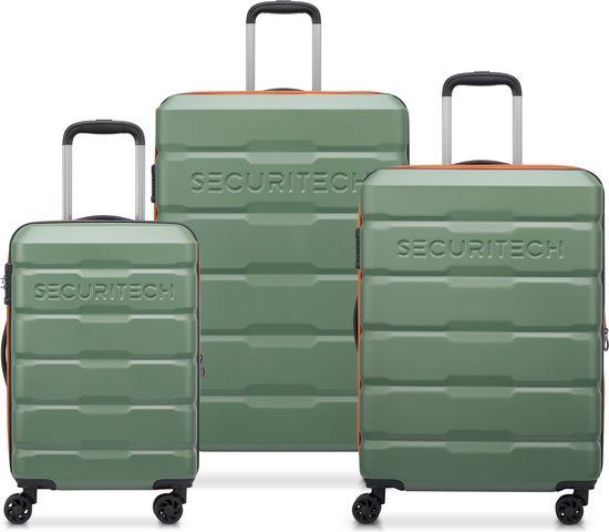 Securitech By Delsey Paris - Kofferset Citadel - 3 Delig - Handbagage 34L + Ruimbagage 69L En 98L - Groen