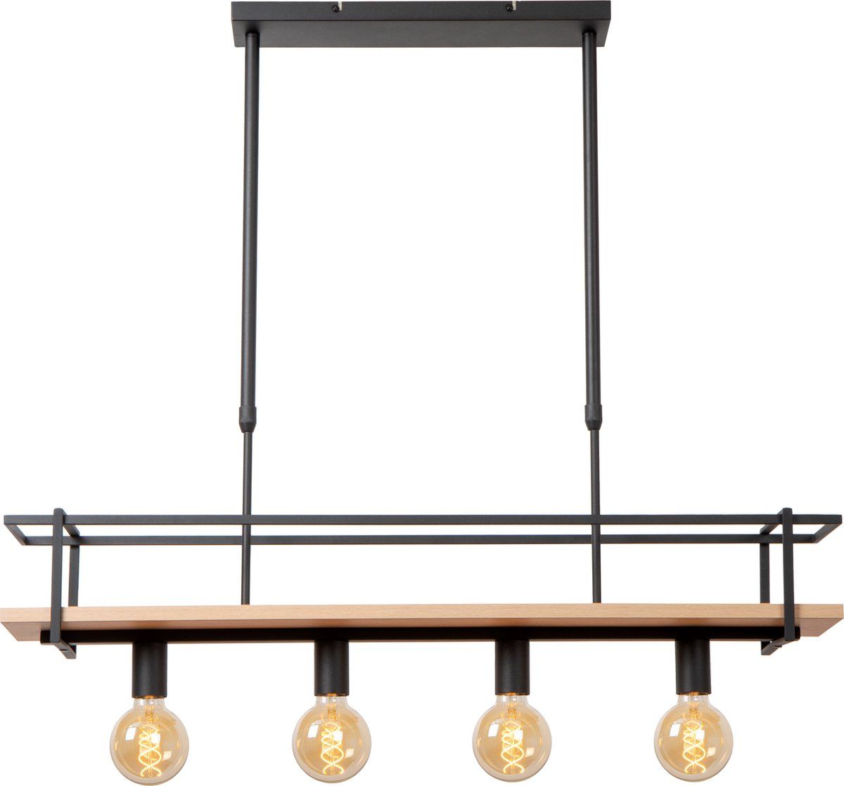 Lucide Milonga - Hanglamp - 4xE27 - In Hoogte Verstelbaar - Zwart