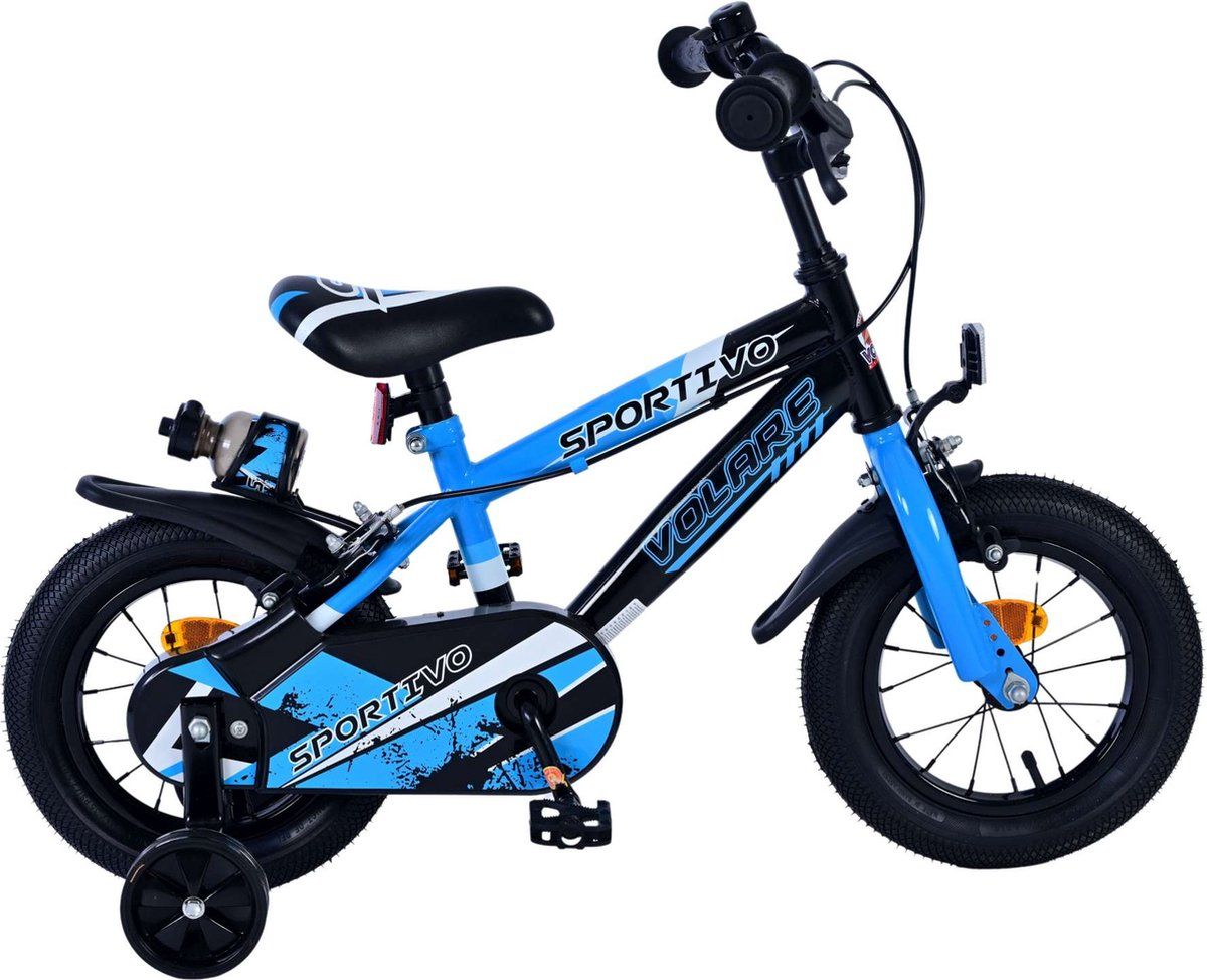 Volare Sportivo - Kinderfiets - 12 Inch - 2 Handremmen - Blauw Zwart
