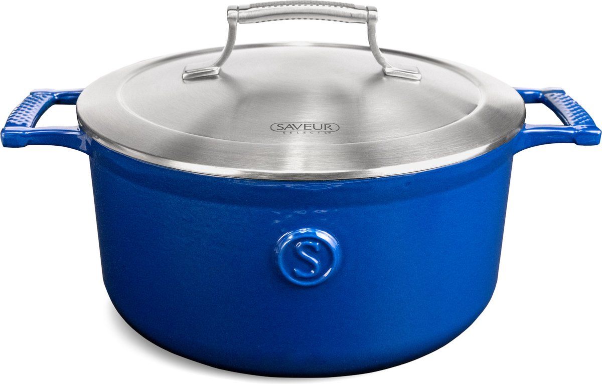 Saveur Sélects Saveur Selects - Gietijzeren BraadpanØ25 Cm - Pfas-vrij - Geschikt Voor Inductie&Oven - Klassiek Blauw