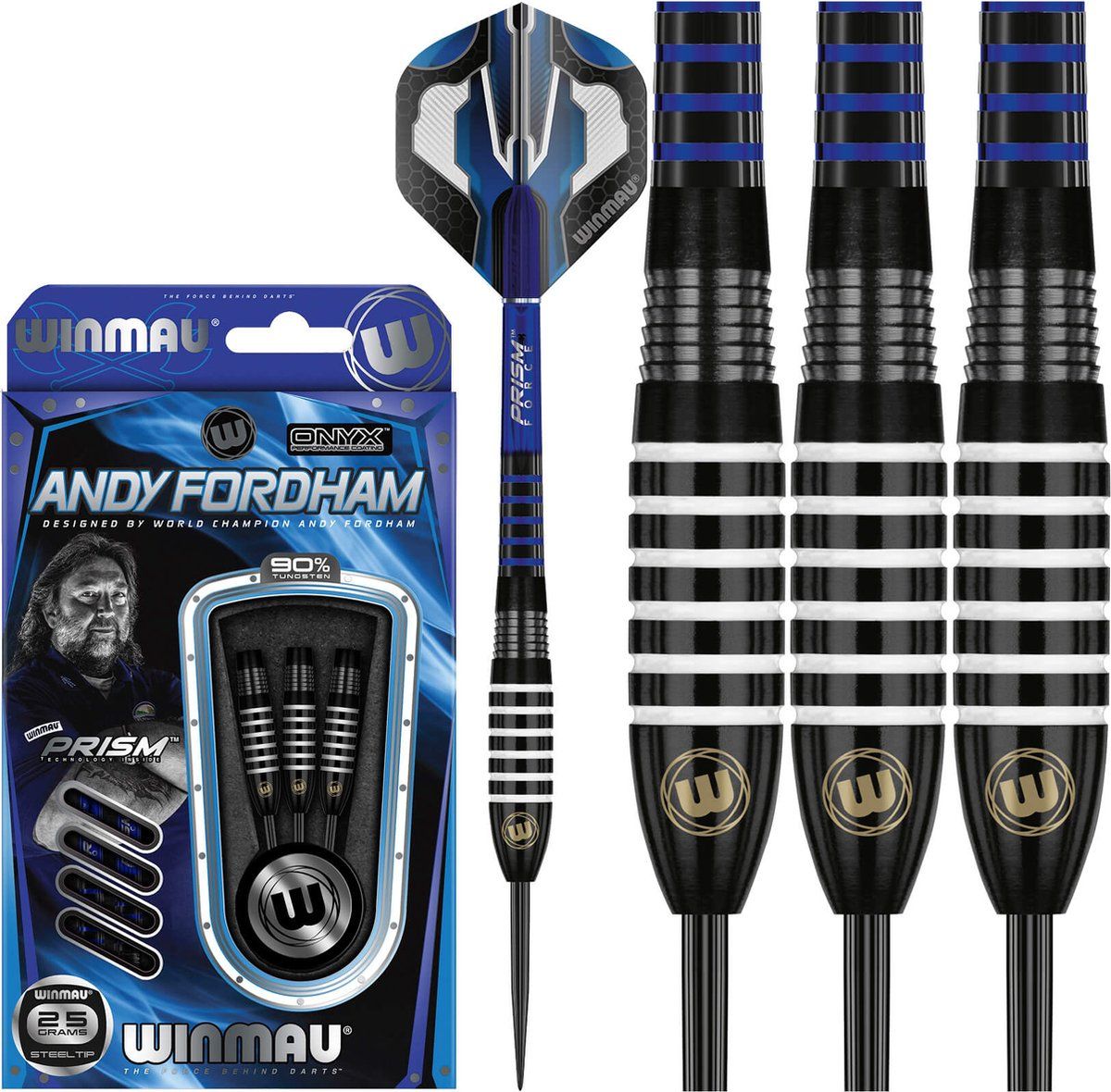 Winmau - Andy Fordham Onyx, Steeltip Tungsten Dartpijlen Professioneel - 25g