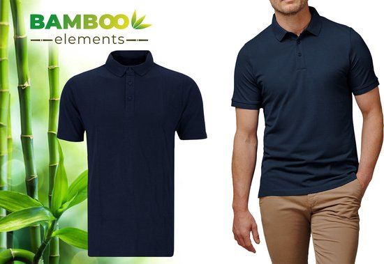 Bamboo Elements - Polo Shirt Heren - Navy Blauw Xxl - Polo Heren - Korte Mouw - Pique Stof - T Shirt