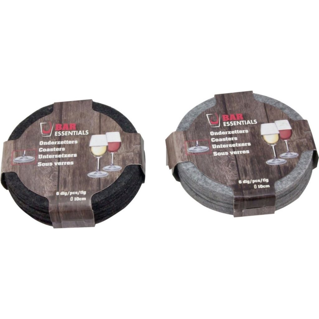 Merkloos Bar Essentials - Onderzetters (12 Stuks) - Vilt - Rond - 10Cm